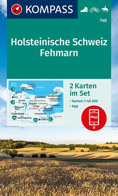 KOMPASS Wanderkarten-Set 740 Holsteinische Schweiz, Fehmarn (2 Karten) 1:40.000: inklusive Karte zur offline Verwendung in der KOMPASS-App. Fahrradfahren. Reiten.