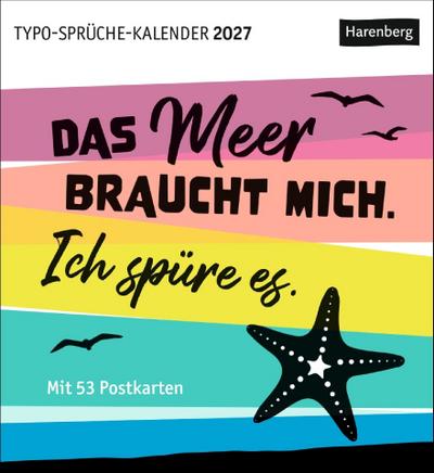 Typo-Sprüche-Kalender Postkartenkalender 2027 - Wochenkalender mit 53 Postkarten