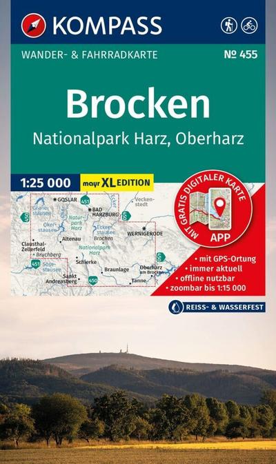 KOMPASS Wanderkarte 455 Brocken, Nationalpark Harz, Oberharz 1:25.000