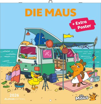 Die Maus 2026 - Broschürenkalender 30x30 cm (30x60 geöffnet) - Kalender mit Platz für Notizen - inkl. Poster - Wandplaner - Bildkalender - Wandkalender