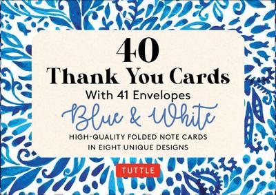 Blue & White, 40 Thank You Cards with Envelopes