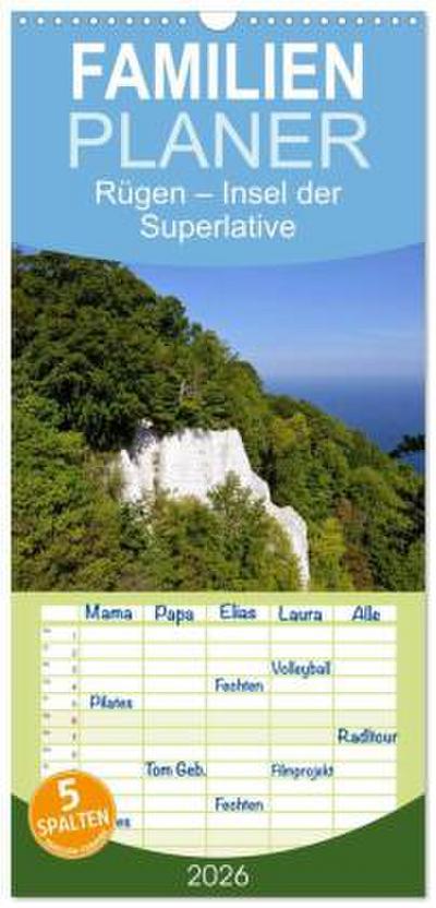 Familienplaner 2026 - Rügen - Insel der Superlative mit 5 Spalten (Wandkalender, 21 x 45 cm) CALVENDO