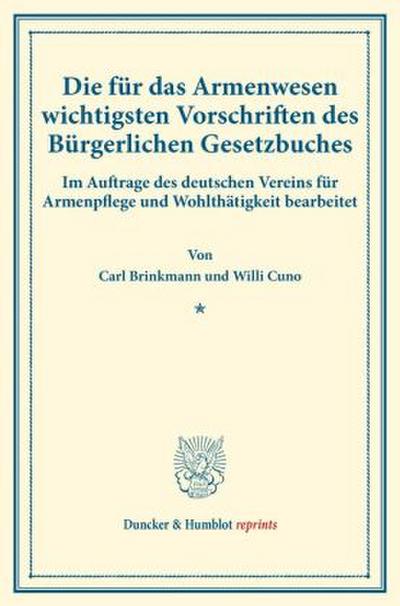 Die für das Armenwesen wichtigsten Vorschriften des Bürgerlichen Gesetzbuches.