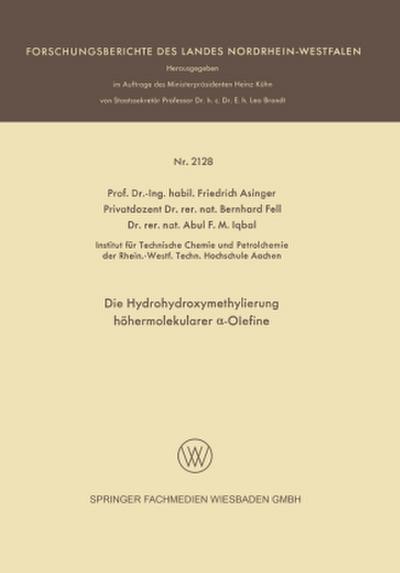 Die Hydrohydroxymethylierung höhermolekularer ¿-Olefine