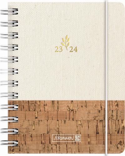 BRUNNEN 1071745254 Tageskalender Schülerkalender 2023/2024 "Natural Neutrality" 1 Seite = 1 Tag, Sa. + So. auf einer Seite Blattgröße 12 x 16 cm A6 Stoffeinband mit Kork-Applikationen