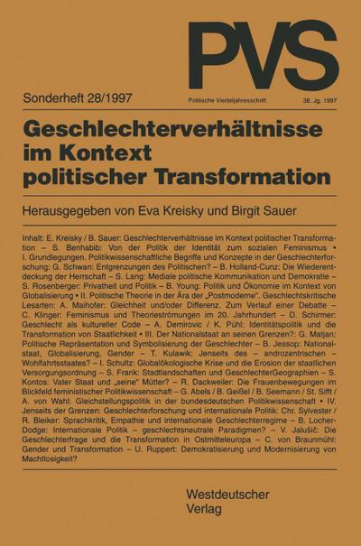 Politische Vierteljahresschrift (PVS) Geschlechterverhältnisse im Kontext politischer Transformation