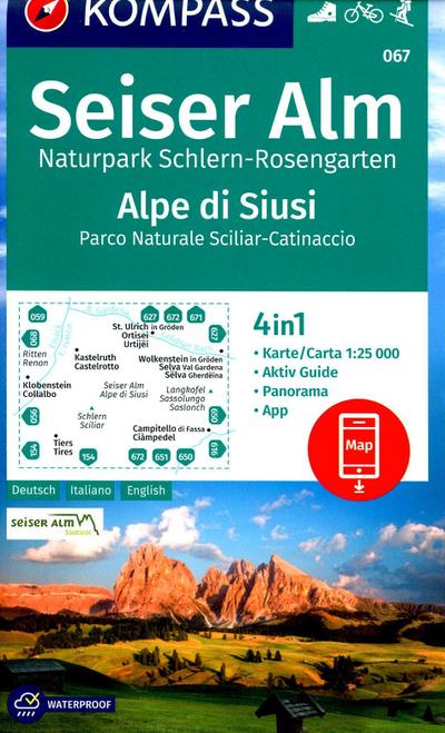 KOMPASS Wanderkarte 067 Seiser Alm, Naturpark Schlern-Rosengarten / Alpe di Siusi, Parco Naturale Sciliar-Catinaccio 1:25.000