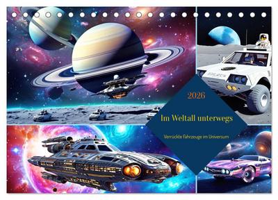 Im Weltall unterwegs - Verrückte Fahrzeuge im Universum (Tischkalender 2026 DIN A5 quer), CALVENDO Monatskalender