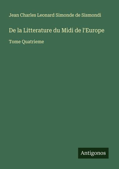 De la Litterature du Midi de l’Europe
