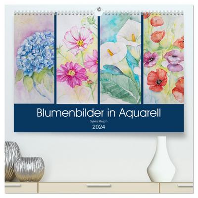 Blumenbilder in Aquarell (hochwertiger Premium Wandkalender 2024 DIN A2 quer), Kunstdruck in Hochglanz