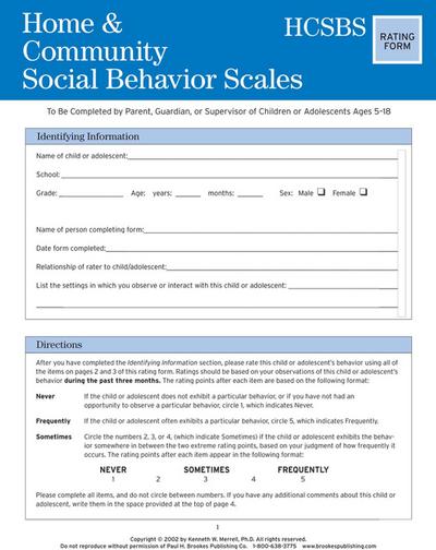 Home and Community Social Behavior Scales Rating Form