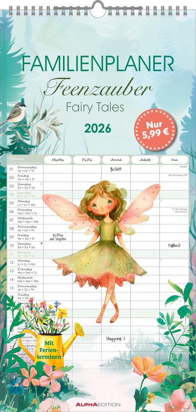 Familienplaner Feenzauber im Format 22 x 45 mit 5 Spalten