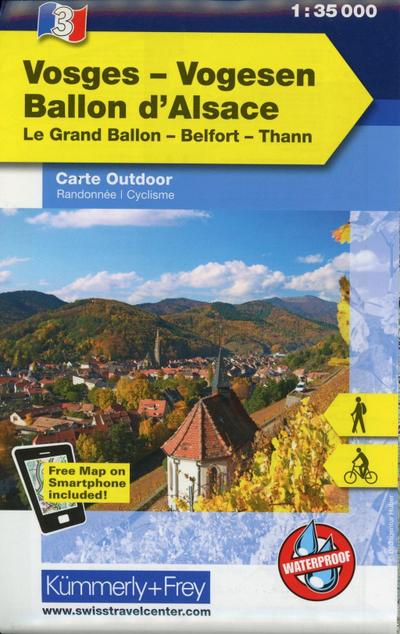 Kümmerly+Frey Outdoorkarte Elsass, Vogesen - Vosges/Vogesen, Ballon d’ Alsace