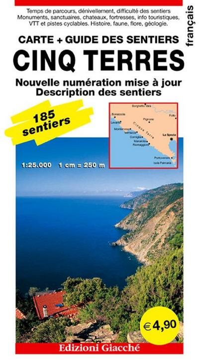 Cinq Terres. Carte. Guide des sentiers. 185 sentiers, echelle 1:25.000