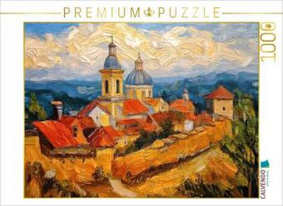 CALVENDO Puzzle Dorf an einer Wallfahrtskirche | 1000 Teile Lege-Größe 64x48cm Foto-Puzzle für glückliche Stunden
