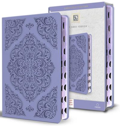 KJV Holy Bible, Large Print Medium Format, Lavender Faux Leather W/Thumb Index and Ribbon Marker, Red Letter