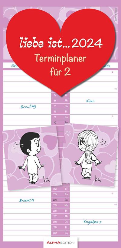 liebe ist... Terminplaner für 2 2024 - Familien-Timer - Termin-Planer - Paar-Kalender - Familien-Kalender - 22x45