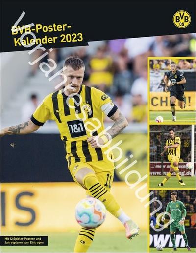 BVB Posterkalender. Jahres-Wandkalender 2024 für Fußballfans. Fotokalender mit den Stars von Borussia Dortmund. Kalender im Hochformat 34 x 44 cm.