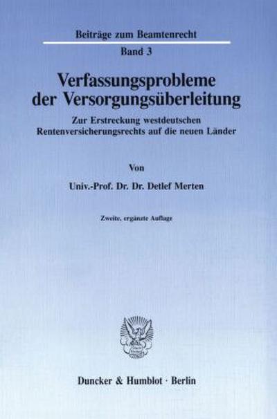 Verfassungsprobleme der Versorgungsüberleitung.