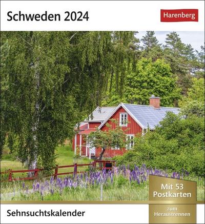 Schweden Sehnsuchtskalender 2024. Reise-Kalender zum Aufstellen oder Aufhängen für Urlaubsstimmung auf dem Schreibtisch. Postkarten-Fotokalender: 53 Motive zum Sammeln und Verschicken