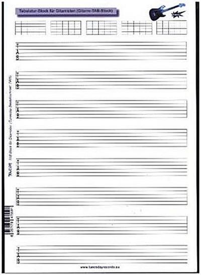 Tabulatur-Block für Gitarristen (Gitarre-TAB-Block)