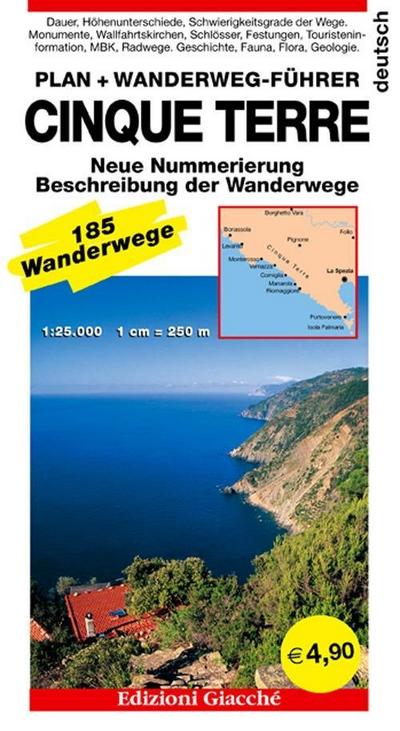 Cinque terre. Plan. Wanderweg-Führer. 185 Wanderwege, Maßtab