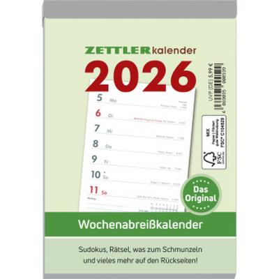 Wochenabreißkalender 2026 - 10,5x14,6 cm - 1 Woche auf 1 Seite - mit Sudokus, Rezepten, Rätseln uvm. auf den Rückseiten - Bürokalender 325-0000