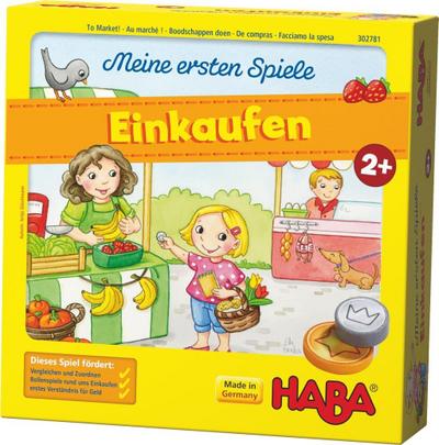 HABA 302781  Meine ersten Spiele  Einkaufen, Spiel ab 2 Jahren mit 3D-Marktstand und Spielmaterial aus Holz