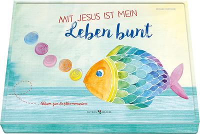 Mit Jesus ist mein Leben bunt; Album zur Erstkommunion; Deutsch; mit farbigen Illustrationen und Silberprägung auf dem Cover