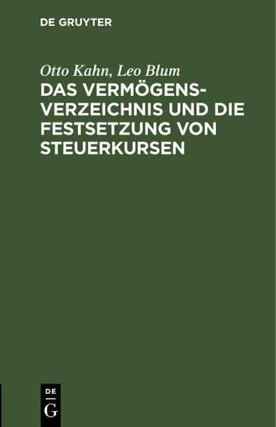 Das Vermögensverzeichnis und die Festsetzung von Steuerkursen