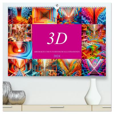 3D - Abstrakte und futuristische Illustrationen (hochwertiger Premium Wandkalender 2024 DIN A2 quer), Kunstdruck in Hochglanz