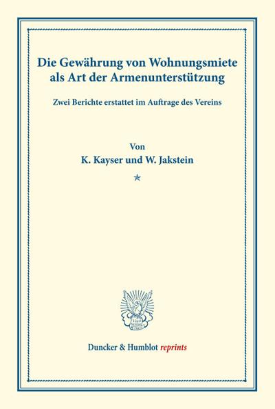 Die Gewährung von Wohnungsmiete als Art der Armenunterstützung.