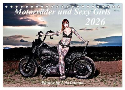 Motorräder und Sexy Girls (Tischkalender 2026 DIN A5 quer), CALVENDO Monatskalender