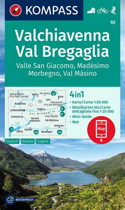 KOMPASS Wanderkarte 92 Chiavenna/Val Bregaglia 1:50.000