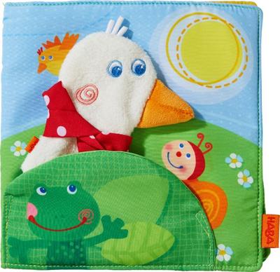 HABA 303152 - Stoffbuch Gans Putzig2 | Erstes Bilderbuch aus Stoff mit 8 Seiten | Babybuch mit Fingerpuppe Gans Putzig | Ab 6 Monaten