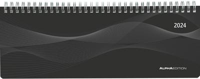 Tisch-Querkalender Profi schwarz 2024 - Büro-Planer 29,7x10,5 cm - Tisch-Kalender - 1 Woche 2 Seiten - Ringbindung - Alpha Edition