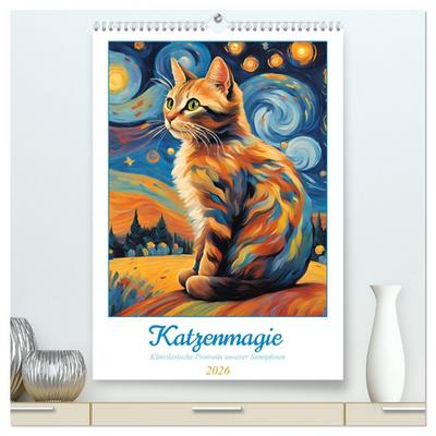 Katzenmagie (hochwertiger Premium Wandkalender 2026 DIN A2 hoch), Kunstdruck in Hochglanz