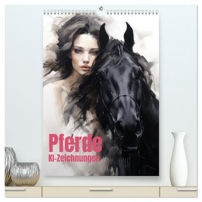 Pferde - KI-Zeichnungen (hochwertiger Premium Wandkalender 2025 DIN A2 hoch), Kunstdruck in Hochglanz