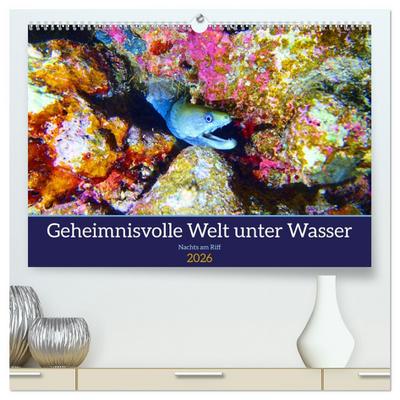 Geheimnisvolle Welt unter Wasser - Nachts am Riff (hochwertiger Premium Wandkalender 2026 DIN A2 quer), Kunstdruck in Hochglanz