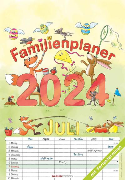 Familienplaner Cartoon 2024 - Bildkalender 23,7x34 cm - 6 Spalten - Kalender mit Platz für Notizen - mit vielen Zusatzinformationen - Wandkalender
