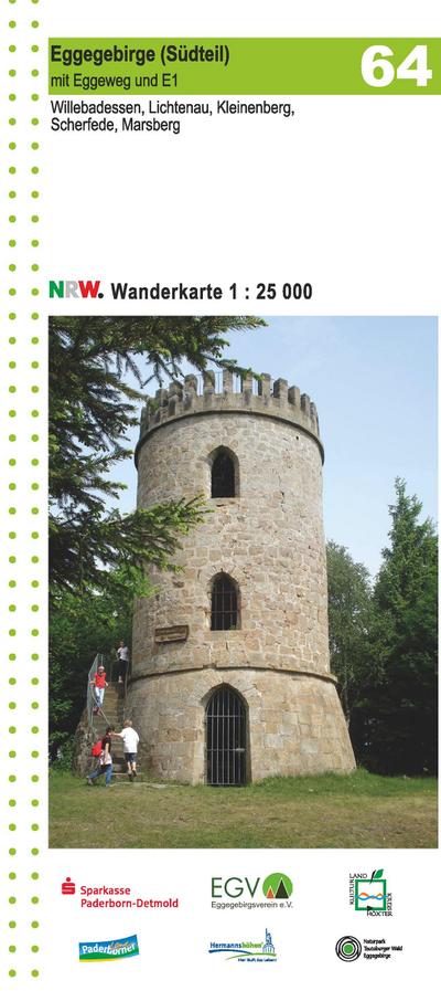 Eggegebirge (Südteil) mit Eggeweg und E1 Blatt 64, topographische Wanderkarte NRW