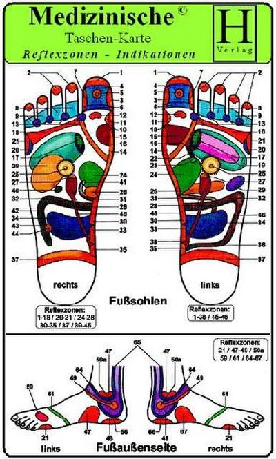 Reflexzonen Indikationen -Füße- ( 4 Karten-Set ). Medizinische Taschen-Karte 