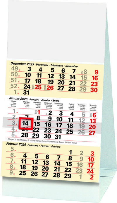 Dreimonats-Tischkalender 2026