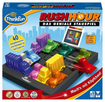 ThinkFun Rush Hour, Logik- und Strategiespiel, für Kinder und Erwachsene, Brettspiel ab 1 Spieler, ab 8 Jahren