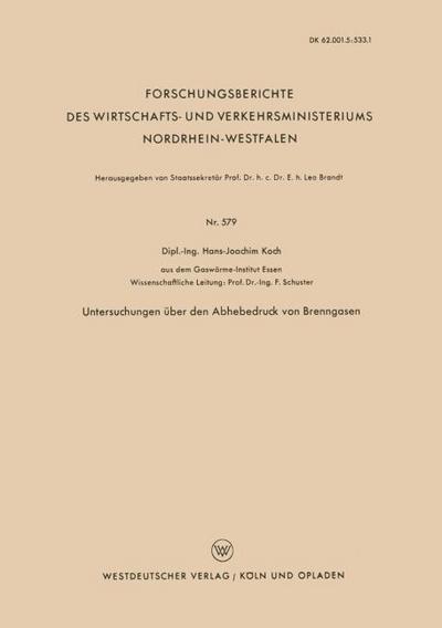 Untersuchungen über den Abhebedruck von Brenngasen