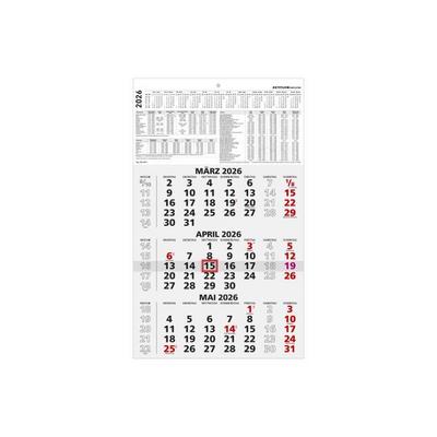 3-Monatskalender schwarz/rot 2026 - 29,7x48,8 - mit Kopftafel - Datumsschieber - 956-0000