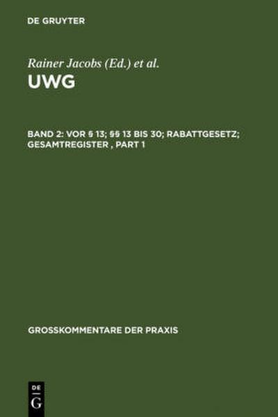 Vor § 13; §§ 13 bis 30; Rabattgesetz; Gesamtregister
