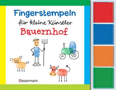 Fingerstempeln f.kl. Künstler- Bauernhof-Set: Bauernhof. Mit vier Fingerstempelfarben