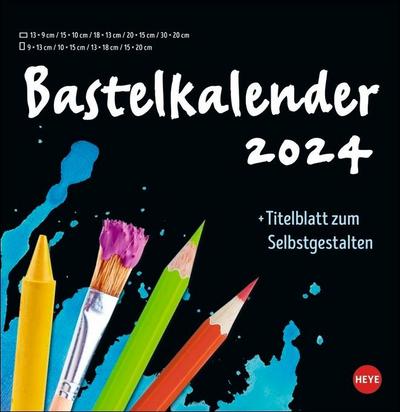 Bastelkalender 2024. Schwarzer Wandkalender zum Selbstgestalten. Quadratischer Kalender 2024 zum Basteln. Kalender mit 12 Seiten zum Bemalen und Bekleben. 32 x 33 cm.