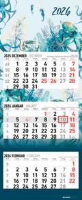 3-Monatskalender Design 2026 - Büro-Kalender 33x20 cm (geschlossen), 33x80 cm (geöffnet) - faltbar - mit Datumsschieber - Alpha Edition